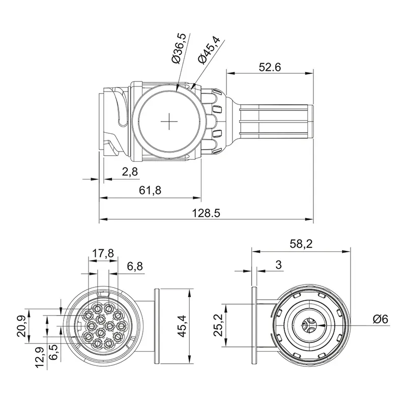 Tilhengerstøpsel / tilhengerkontakt 13-polet – 12 V, vridbar plugg (Twist-On)